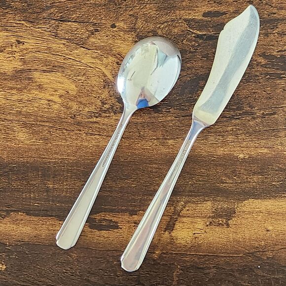 Oneida ELAINE Sugar Spoon Butter Knife Set 2 Serving Flatware Silverware Vintage - Picture 2 of 4